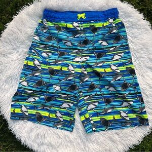 🩶5/$30 Wonder Nation Boys Blue and Green Shark Swim Trunks Size XXL or 18